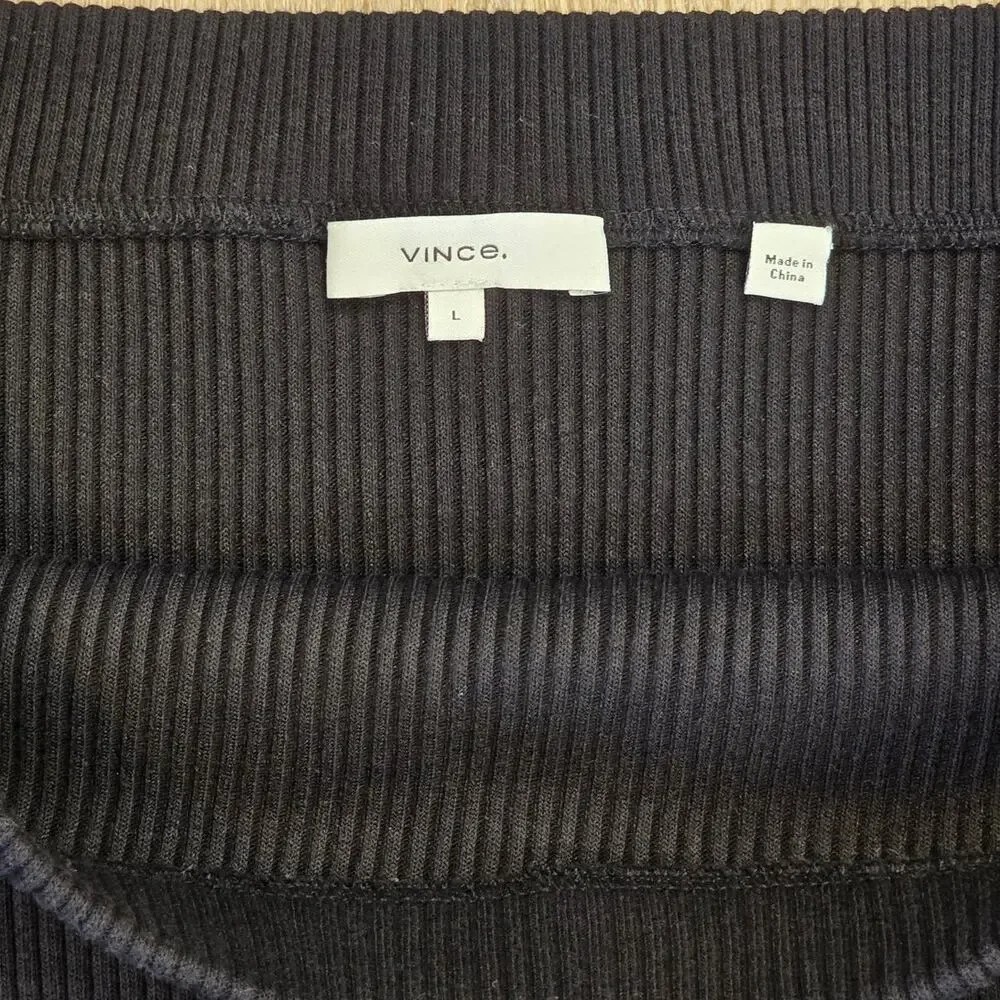 Vince Black Ribbed Knit Midi Skirt Pull-On Stretch Minimalist Size L